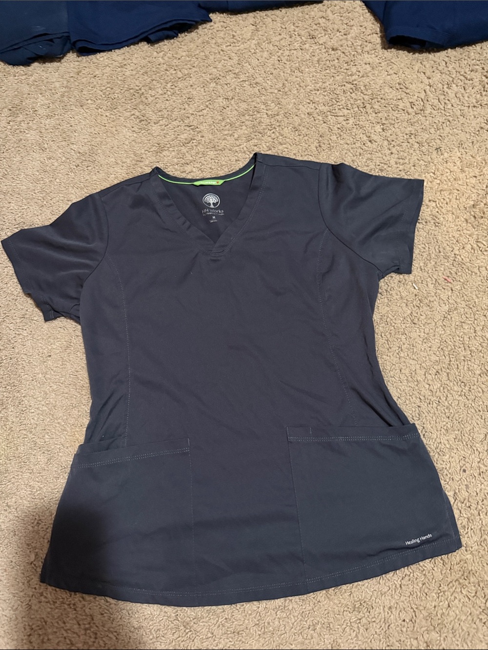 healing hands Gray V-Neck Short Sleeve Scrub Top